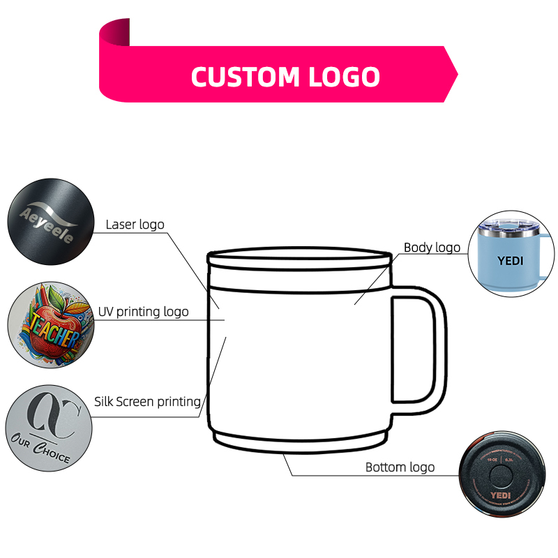 Custom 10oz & 14oz Insulated Double Wall Stainless Steel Travel Mug Camper Camping Tumbler with Handle Lid Vacuum Flask Thermos