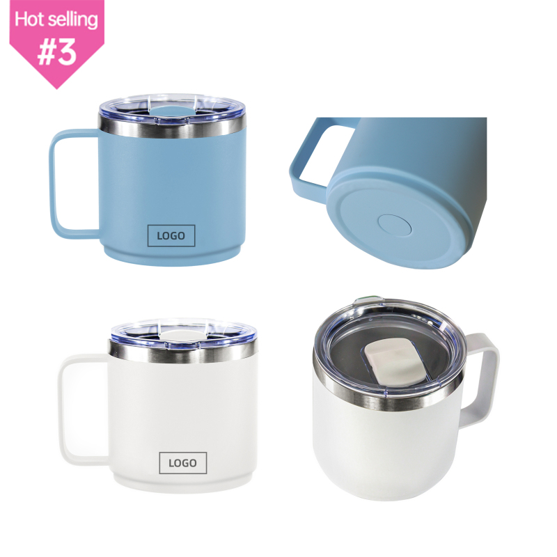 Custom 10oz & 14oz Insulated Double Wall Stainless Steel Travel Mug Camper Camping Tumbler with Handle Lid Vacuum Flask Thermos