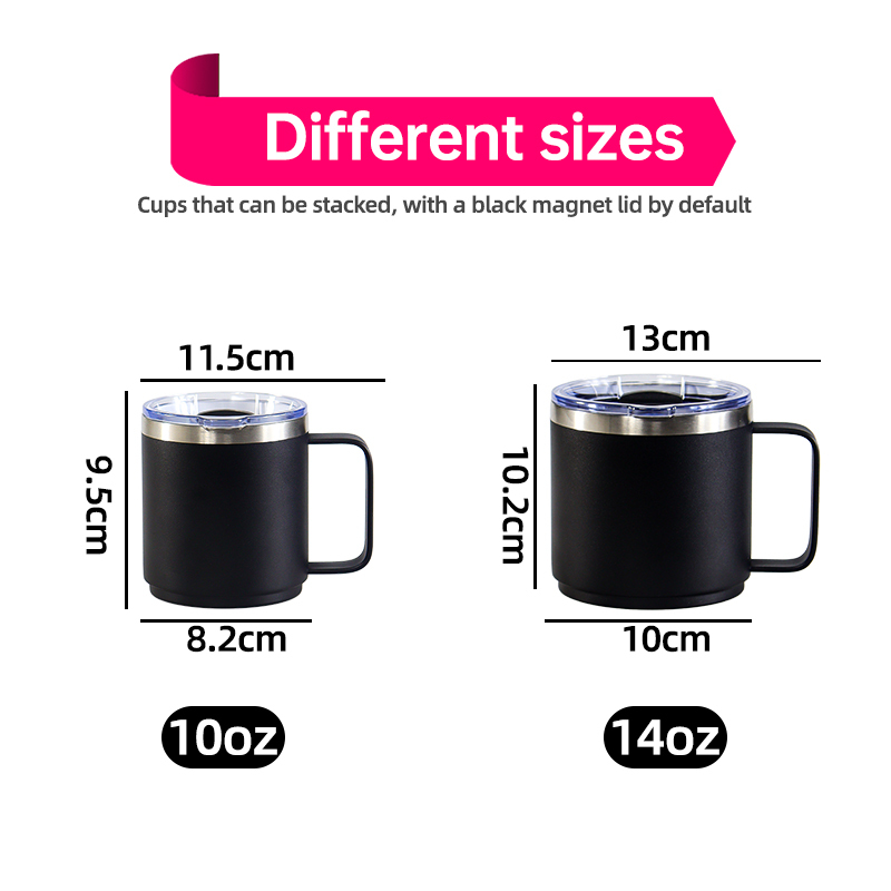 Custom 10oz & 14oz Insulated Double Wall Stainless Steel Travel Mug Camper Camping Tumbler with Handle Lid Vacuum Flask Thermos