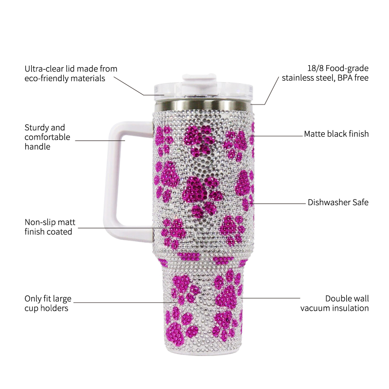 40oz H2.0 Tumbler Stick a Diamond Double Wall Vacuum Tumbler with Handle and Straw Reusable Stainless Steel Mugs