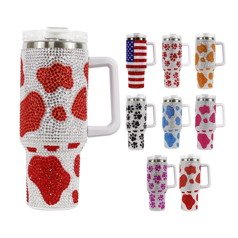 40oz H2.0 Tumbler Stick a Diamond Double Wall Vacuum Tumbler with Handle and Straw Reusable Stainless Steel Mugs