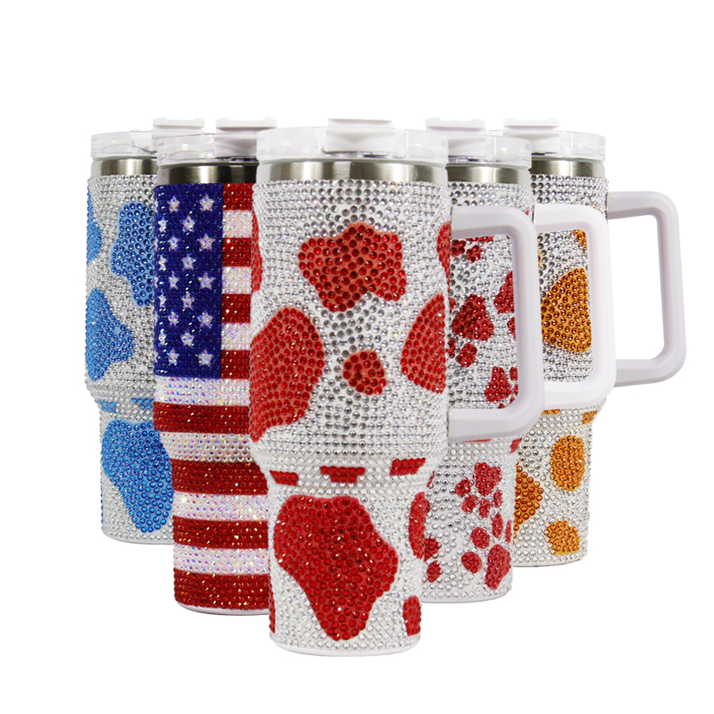 40oz H2.0 Tumbler Stick a Diamond Double Wall Vacuum Tumbler with Handle and Straw Reusable Stainless Steel Mugs