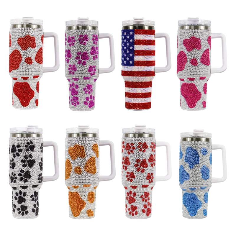 40oz H2.0 Tumbler Stick a Diamond Double Wall Vacuum Tumbler with Handle and Straw Reusable Stainless Steel Mugs