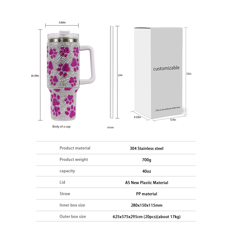40oz H2.0 Tumbler Stick a Diamond Double Wall Vacuum Tumbler with Handle and Straw Reusable Stainless Steel Mugs