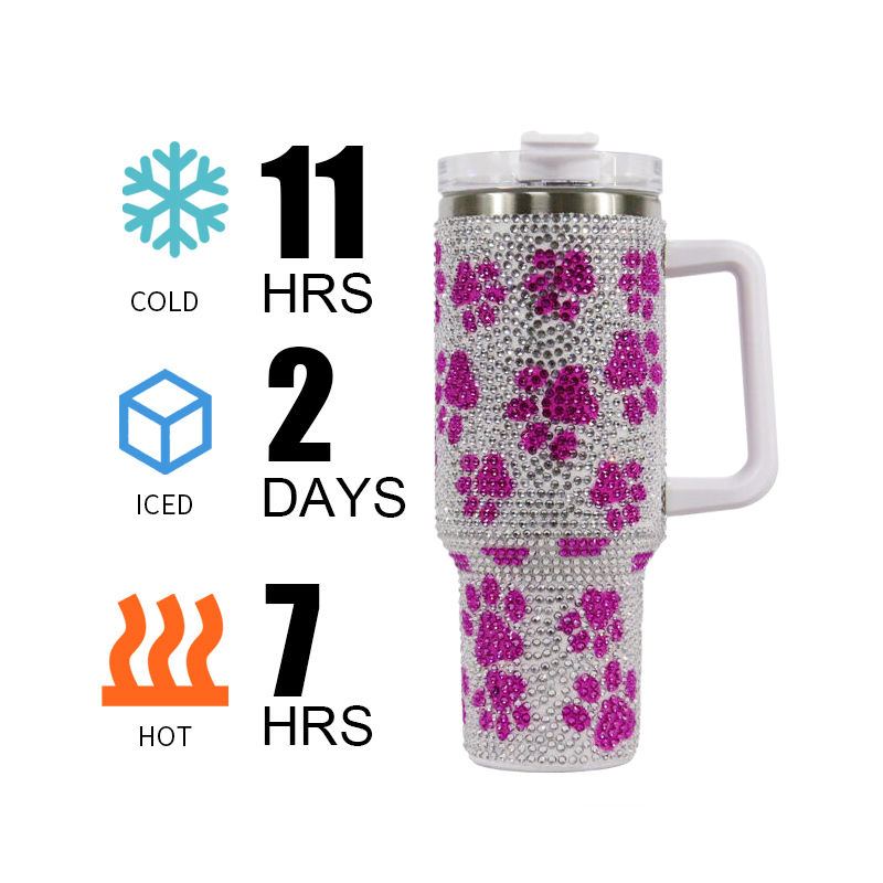 40oz H2.0 Tumbler Stick a Diamond Double Wall Vacuum Tumbler with Handle and Straw Reusable Stainless Steel Mugs