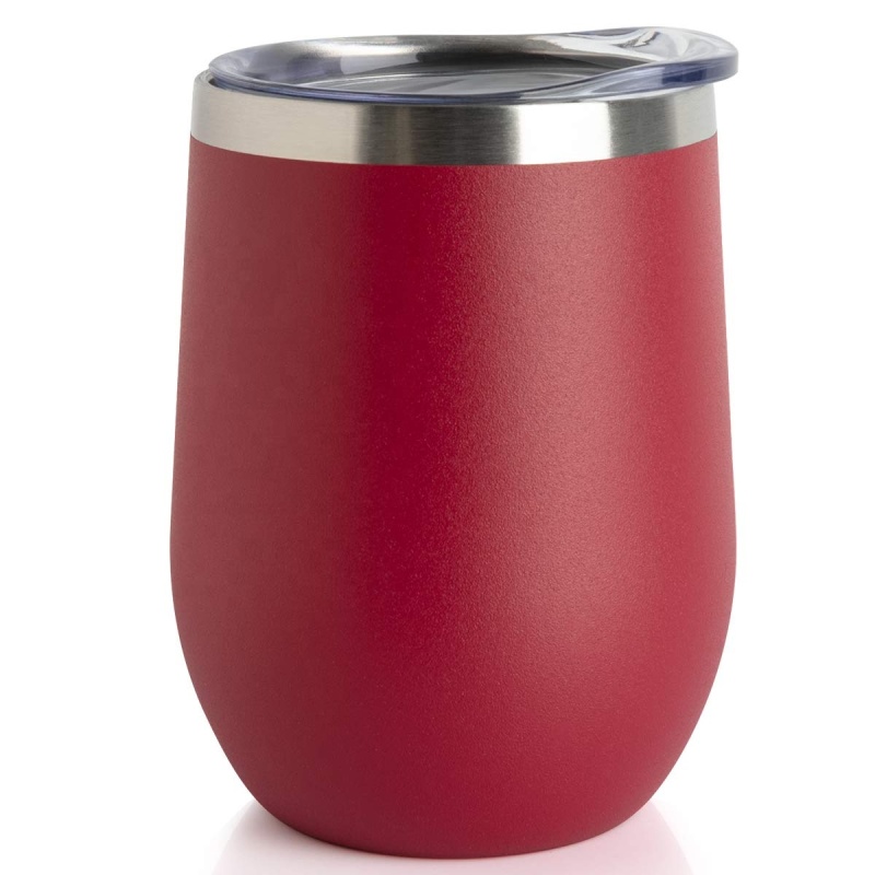 YEDI Custom logo 12 oz Double Walled Egg Shaped Mug Stainless Steel Personalized Stemless Wine Tumbler with Sliding Lid