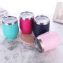 YEDI Custom logo 12 oz Double Walled Egg Shaped Mug Stainless Steel Personalized Stemless Wine Tumbler with Sliding Lid