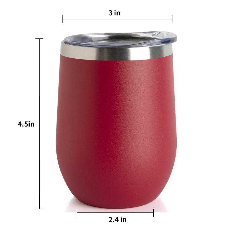 YEDI Custom logo 12 oz Double Walled Egg Shaped Mug Stainless Steel Personalized Stemless Wine Tumbler with Sliding Lid