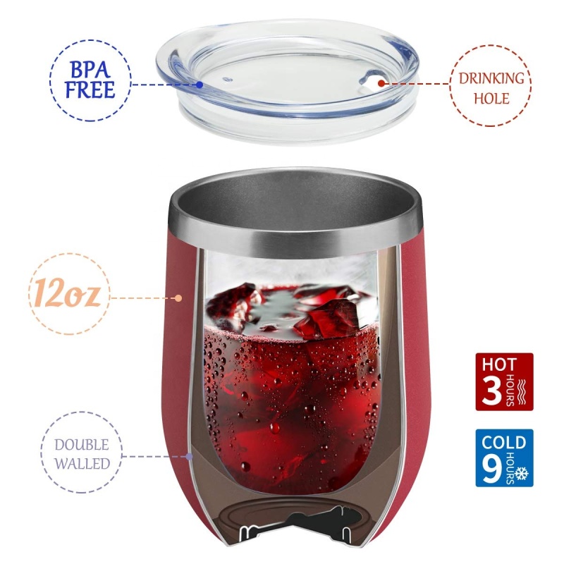YEDI Custom logo 12 oz Double Walled Egg Shaped Mug Stainless Steel Personalized Stemless Wine Tumbler with Sliding Lid