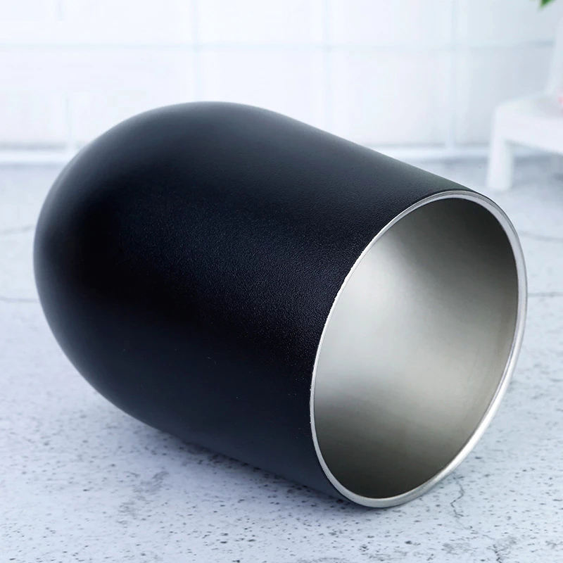 YEDI Custom logo 12 oz Double Walled Egg Shaped Mug Stainless Steel Personalized Stemless Wine Tumbler with Sliding Lid