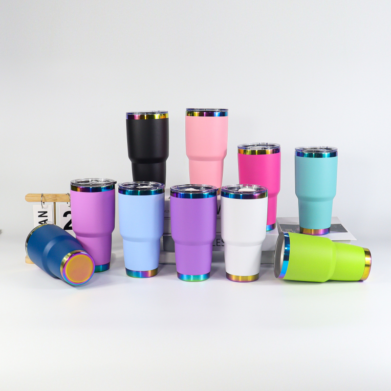 Custom Logo 10oz 20oz 30oz Rainbow Plated Stainless Steel Vacuum Insulated Tumblers Car Cup Drinking Coffee Mug in Rainbow Color