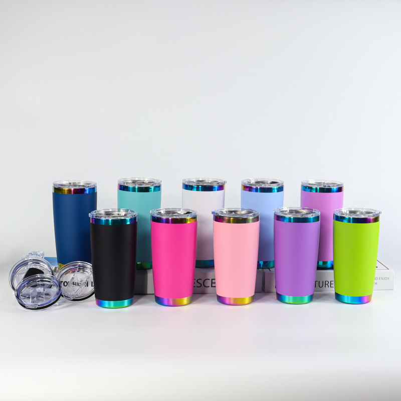 Custom Logo 10oz 20oz 30oz Rainbow Plated Stainless Steel Vacuum Insulated Tumblers Car Cup Drinking Coffee Mug in Rainbow Color