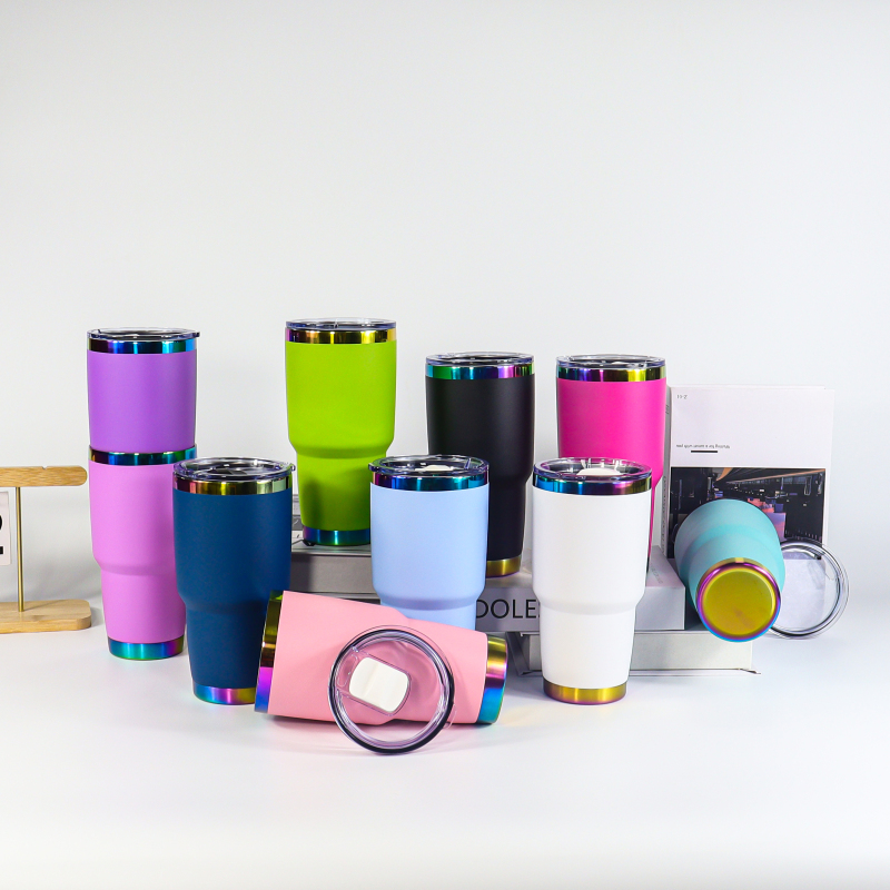 Custom Logo 10oz 20oz 30oz Rainbow Plated Stainless Steel Vacuum Insulated Tumblers Car Cup Drinking Coffee Mug in Rainbow Color