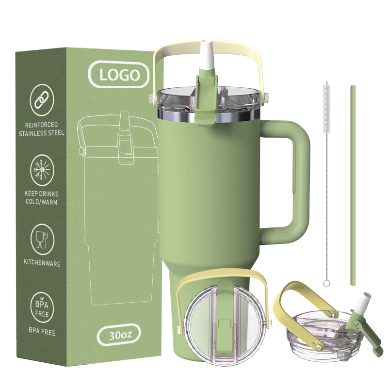 Gobelet de voyage étanche en acier inoxydable H2.0 de 30 oz avec poignée et couvercle à paille, forme carrée, pour sublimation, vide