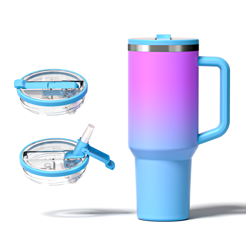 Bouteille d'eau en acier inoxydable YEDI de 40 ml avec poignée brevetée, paille rabattable, gobelet isotherme réutilisable et résistant aux fuites, base en caoutchouc