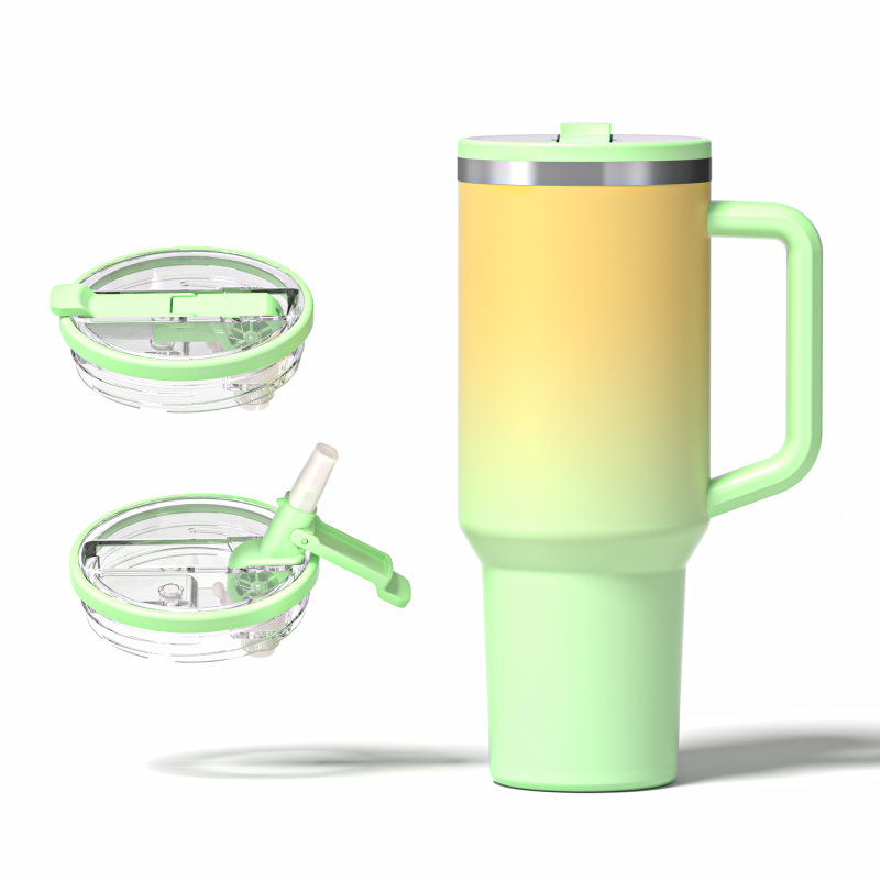 Bouteille d'eau en acier inoxydable YEDI de 40 ml avec poignée brevetée, paille rabattable, gobelet isotherme réutilisable et résistant aux fuites, base en caoutchouc