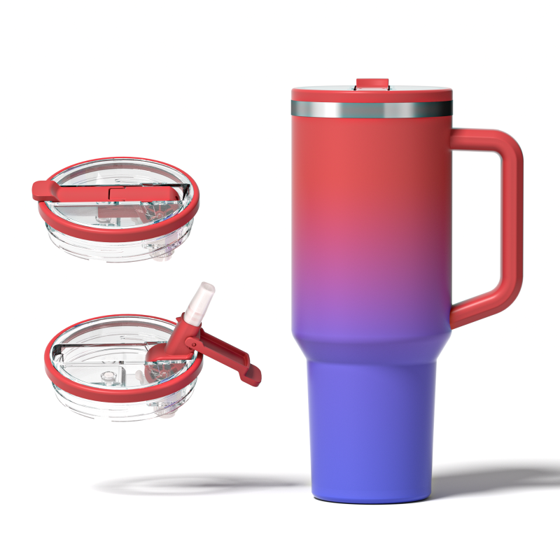 Bouteille d'eau en acier inoxydable YEDI de 40 ml avec poignée brevetée, paille rabattable, gobelet isotherme réutilisable et résistant aux fuites, base en caoutchouc