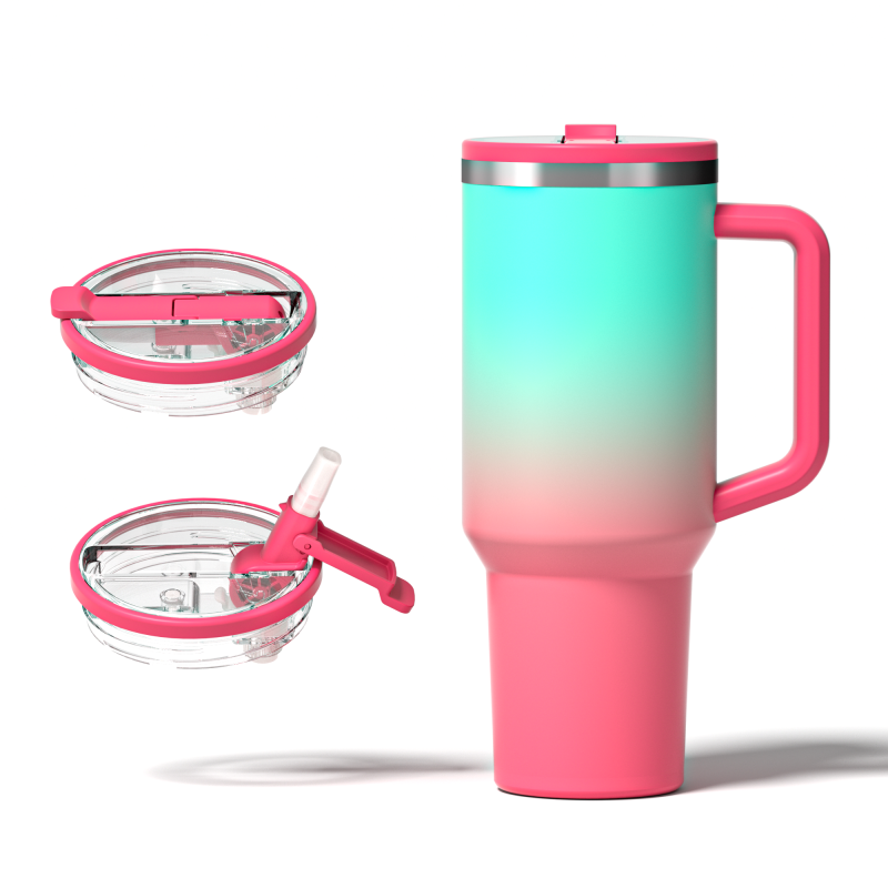 Bouteille d'eau en acier inoxydable YEDI de 40 ml avec poignée brevetée, paille rabattable, gobelet isotherme réutilisable et résistant aux fuites, base en caoutchouc