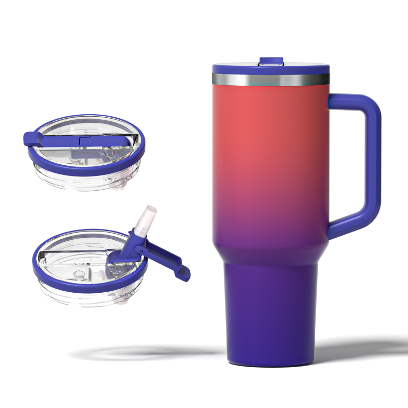 Bouteille d'eau en acier inoxydable YEDI de 40 ml avec poignée brevetée, paille rabattable, gobelet isotherme réutilisable et résistant aux fuites, base en caoutchouc