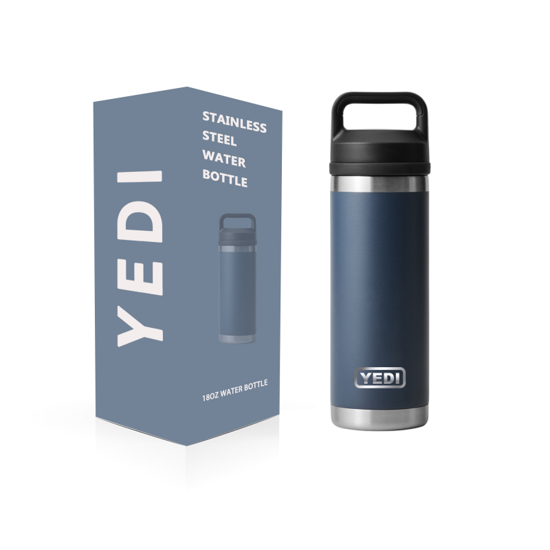 YEDI Navy High Quality Drink Bottle Insulated Vacuum Black Metal Flask Bottle 18oz Water Bottle Stainless Steel Custom Logo