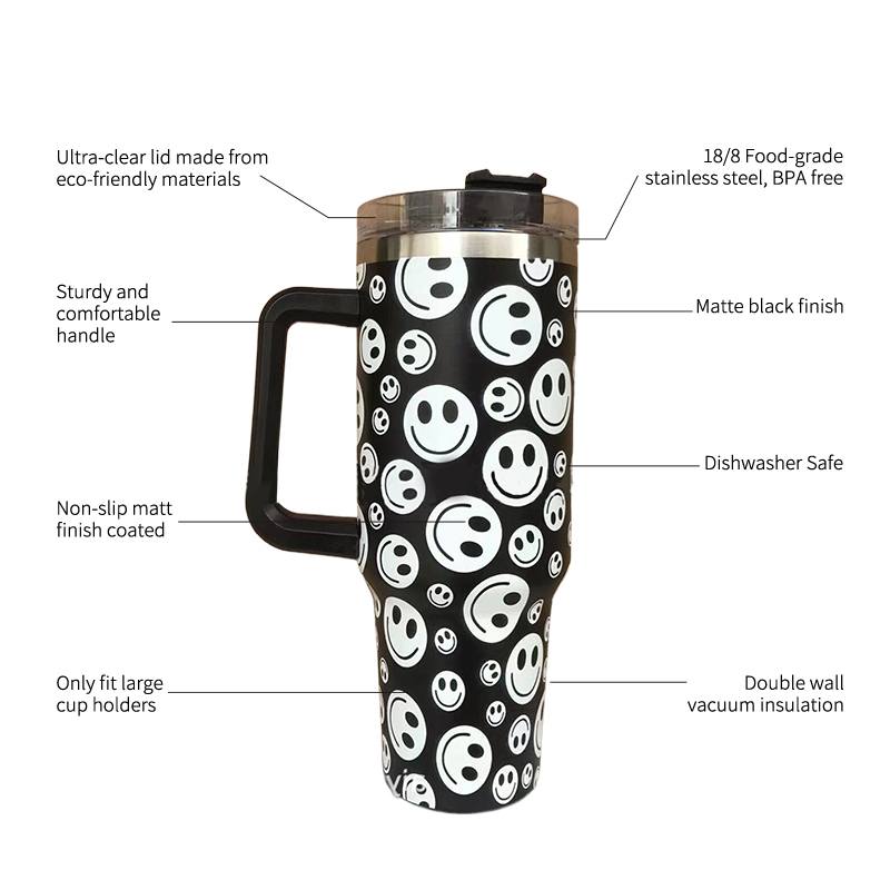 YEDI 40oz Adventure Insulated Stainless Steel Tumbler with Handle and Lid Reusable Beer Mug Cup