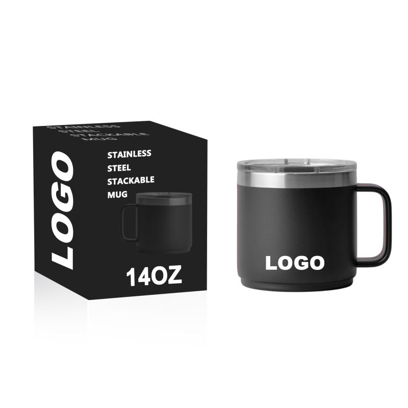 Custom logo Printed 10oz 14oz Travel Water Coffee Stackable Mug Thermal Insulated Camp Tumbler Metal Stainless Steel Coffee Cup