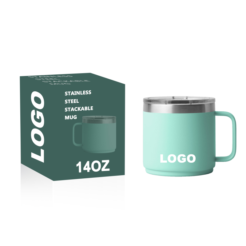 Custom logo Printed 10oz 14oz Travel Water Coffee Stackable Mug Thermal Insulated Camp Tumbler Metal Stainless Steel Coffee Cup