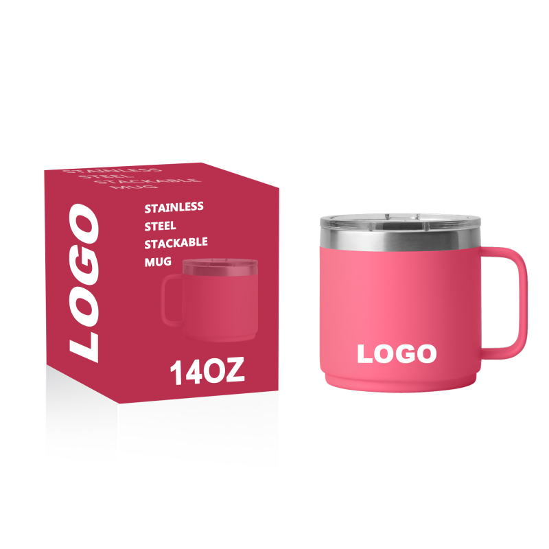 Custom logo Printed 10oz 14oz Travel Water Coffee Stackable Mug Thermal Insulated Camp Tumbler Metal Stainless Steel Coffee Cup