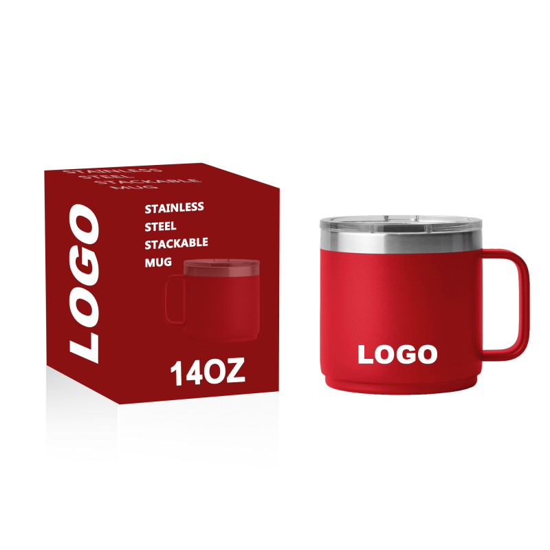 Custom logo Printed 10oz 14oz Travel Water Coffee Stackable Mug Thermal Insulated Camp Tumbler Metal Stainless Steel Coffee Cup