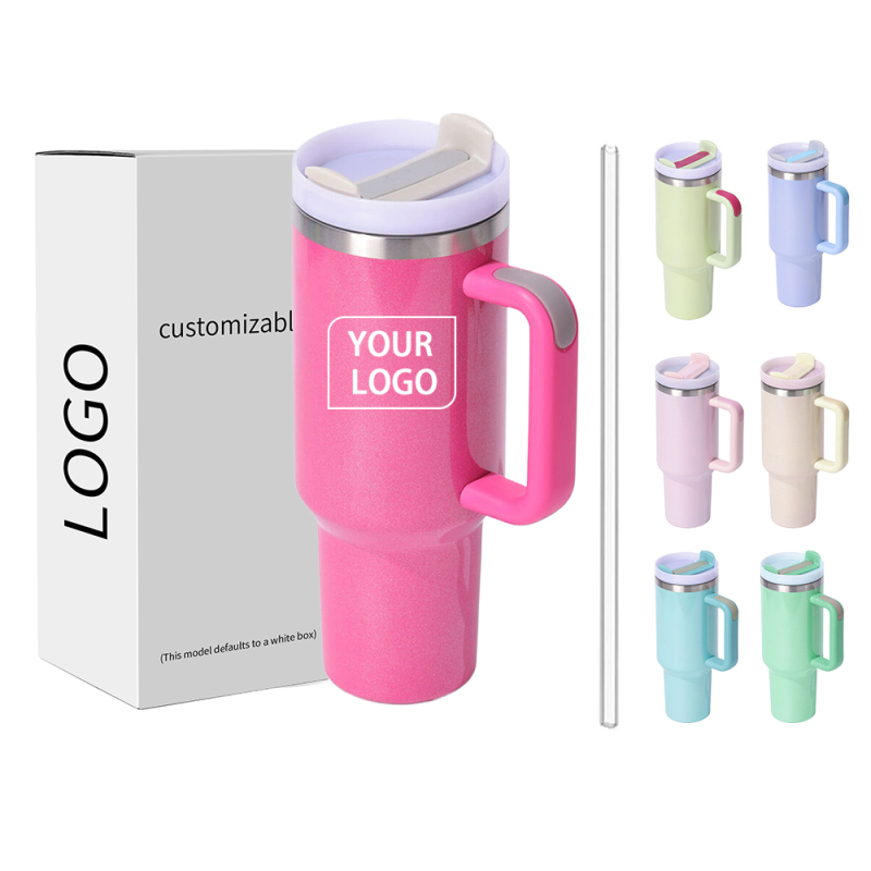40oz H2.0 Rainbow Paint Double Wall Vacuum Tumbler with Handle and Straw Reusable Stainless Steel Mugs