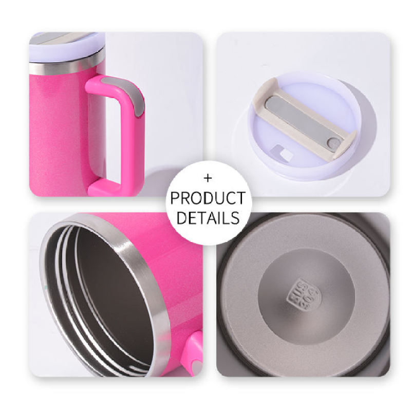 40oz H2.0 Rainbow Paint Double Wall Vacuum Tumbler with Handle and Straw Reusable Stainless Steel Mugs