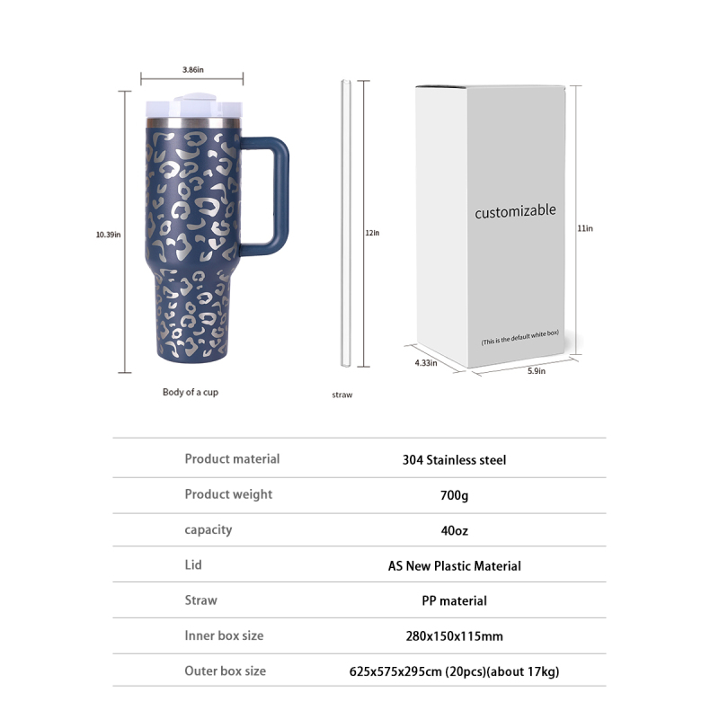 Most Popular 40oz Insulated Leopard Tumbler Stainless Steel Coffee Tumbler with Handle 40oz  Tumbler Vacuum Travel Mug