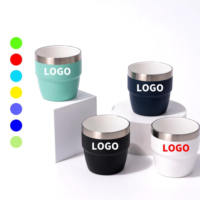 4oz 6oz Double Wall Vacuum Insulated Stainless Steel Stackable Mug Thermal Tumbler Coffee Cup with Magnetic Lid Ceramic Lined