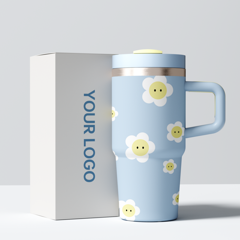 Gobelet isotherme pour enfants YEDI 18/8 à double paroi de 20 ml, style américain, en acier inoxydable, avec poignée et paille