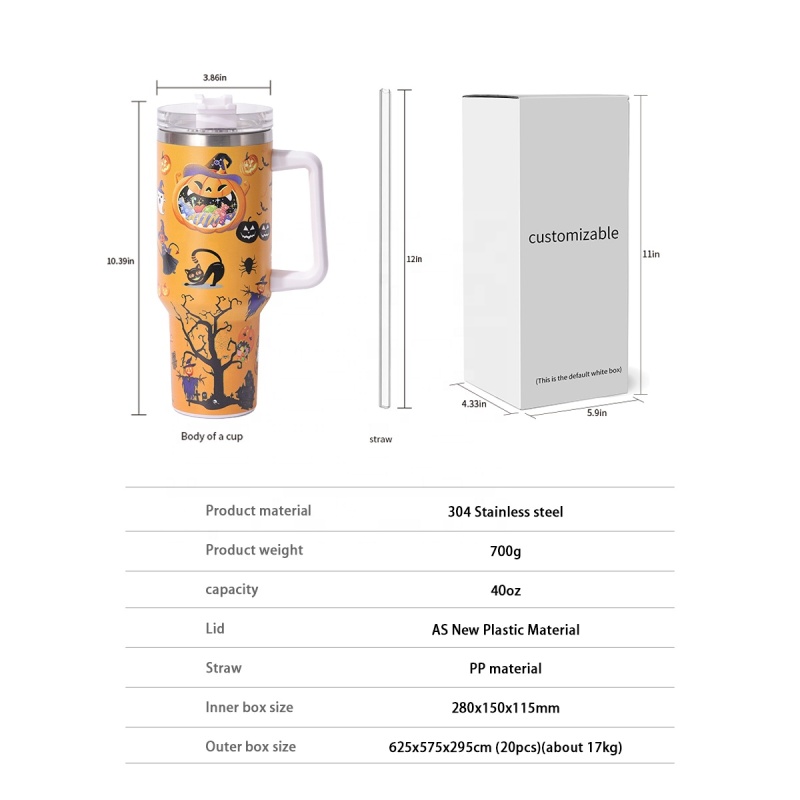 YEDI Halloween Decoration 40oz Mug Outdoor Coffee Cup Tumbler Stainless Steel Mug Halloween 40oz Tumblers With Handle