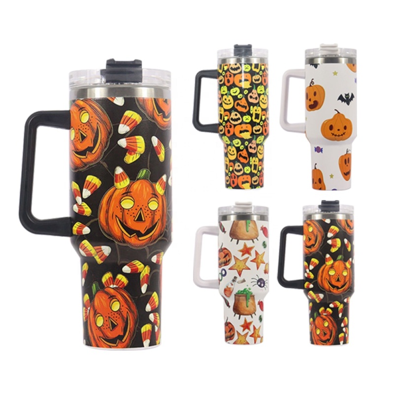 YEDI Halloween Decoration 40oz Mug Outdoor Coffee Cup Tumbler Stainless Steel Mug Halloween 40oz Tumblers With Handle
