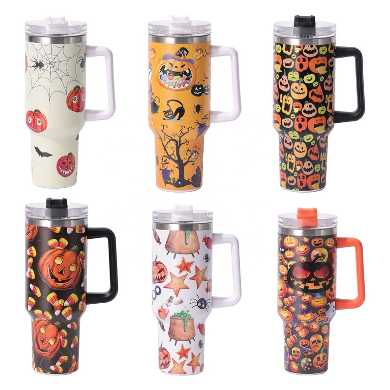 YEDI Halloween Decoration 40oz Mug Outdoor Coffee Cup Tumbler Stainless Steel Mug Halloween 40oz Tumblers With Handle