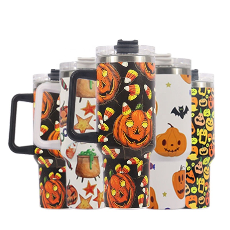 YEDI Halloween Decoration 40oz Mug Outdoor Coffee Cup Tumbler Stainless Steel Mug Halloween 40oz Tumblers With Handle