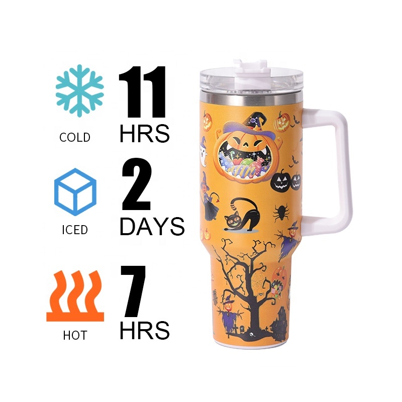 YEDI Halloween Decoration 40oz Mug Outdoor Coffee Cup Tumbler Stainless Steel Mug Halloween 40oz Tumblers With Handle