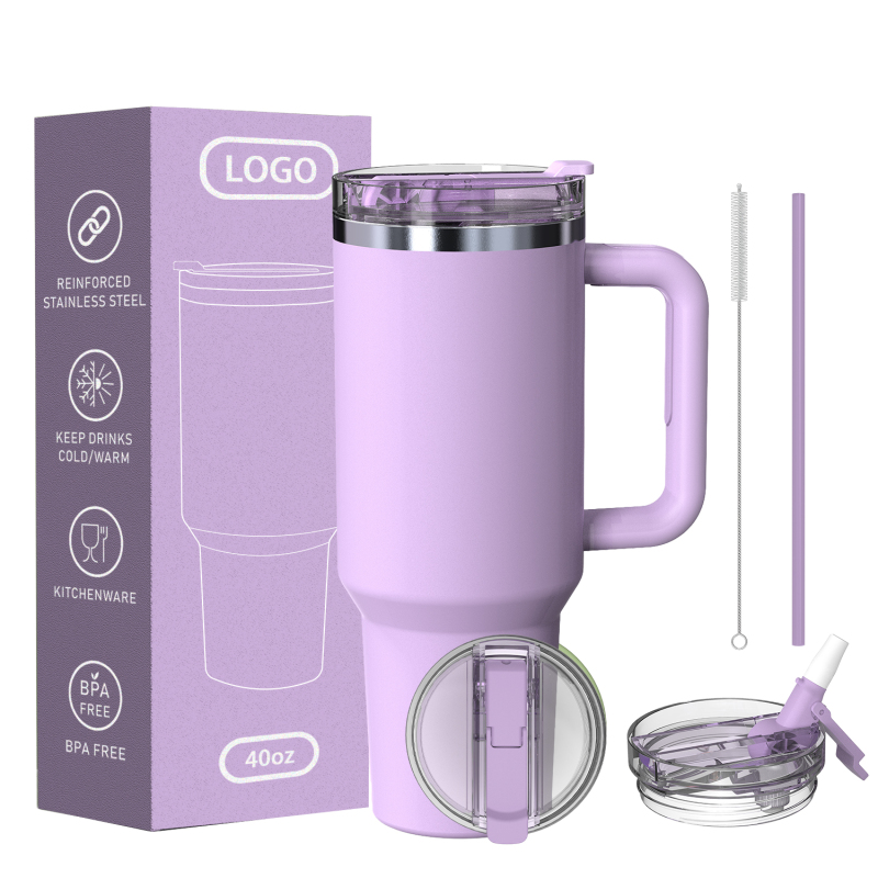 Hot Selling 2025 40Oz Handle Tumbler with Straw Insulated 40oz Stainless Steel Tumbler Square Shape for Travel Customizable Logo