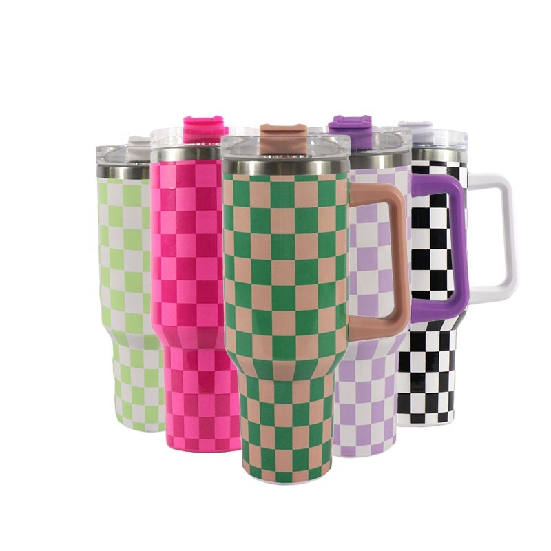 Christmas Design Full Printed 40oz Double Wall Stainless Steel Tumbler with Handle and Straw Lid for Hot and Cold Drinking