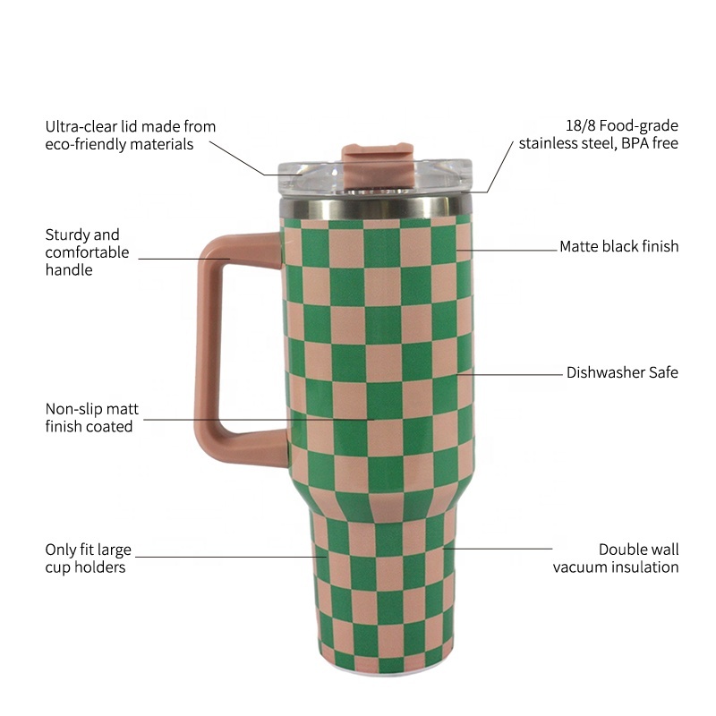 Christmas Design Full Printed 40oz Double Wall Stainless Steel Tumbler with Handle and Straw Lid for Hot and Cold Drinking