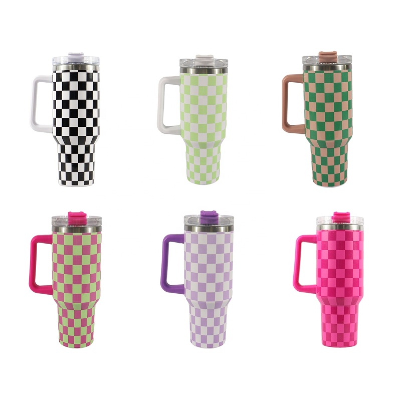 Christmas Design Full Printed 40oz Double Wall Stainless Steel Tumbler with Handle and Straw Lid for Hot and Cold Drinking