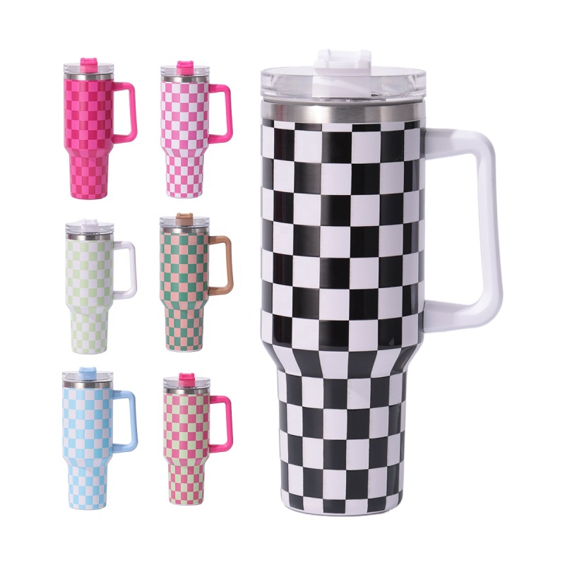 Christmas Design Full Printed 40oz Double Wall Stainless Steel Tumbler with Handle and Straw Lid for Hot and Cold Drinking