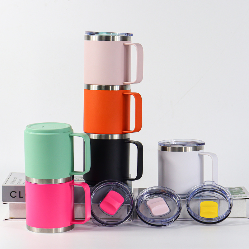 Custom logo Printed 10oz 12oz 14oz Travel Coffee Stackable Mug Thermal Insulated Camp Tumbler Metal Stainless Steel Coffee Cup