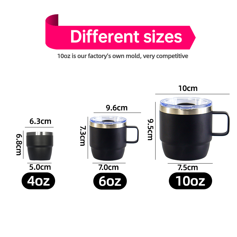 Customizable Logo 4oz 6oz 10oz Stainless Steel Insulation Tumbler American Stackable Mug Magnetic Lid Magslider Ceramic Lining
