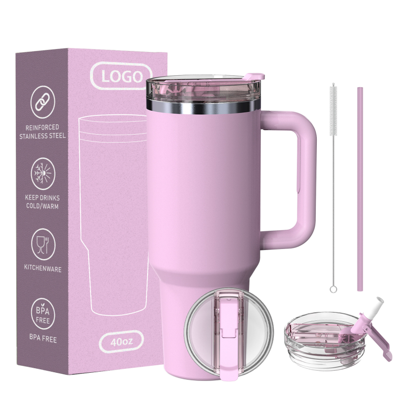 Gobelet carré isotherme à double paroi de 40 oz, avec paille pour boissons chaudes et froides, poignée amovible pour les voyages