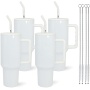 40oz Sublimation Tumbler with Handle and Straw Double Wall Vacuum Insulated Travel Mug Stainless Steel Cup  Sublimation White