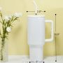 40oz Sublimation Tumbler with Handle and Straw Double Wall Vacuum Insulated Travel Mug Stainless Steel Cup  Sublimation White