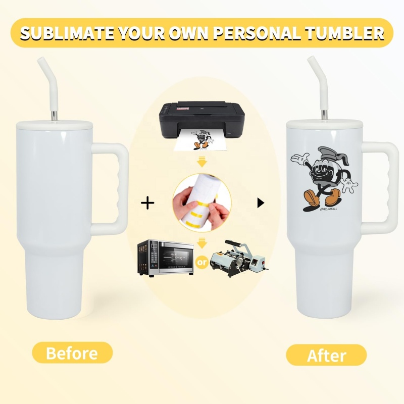 40oz Sublimation Tumbler with Handle and Straw Double Wall Vacuum Insulated Travel Mug Stainless Steel Cup  Sublimation White